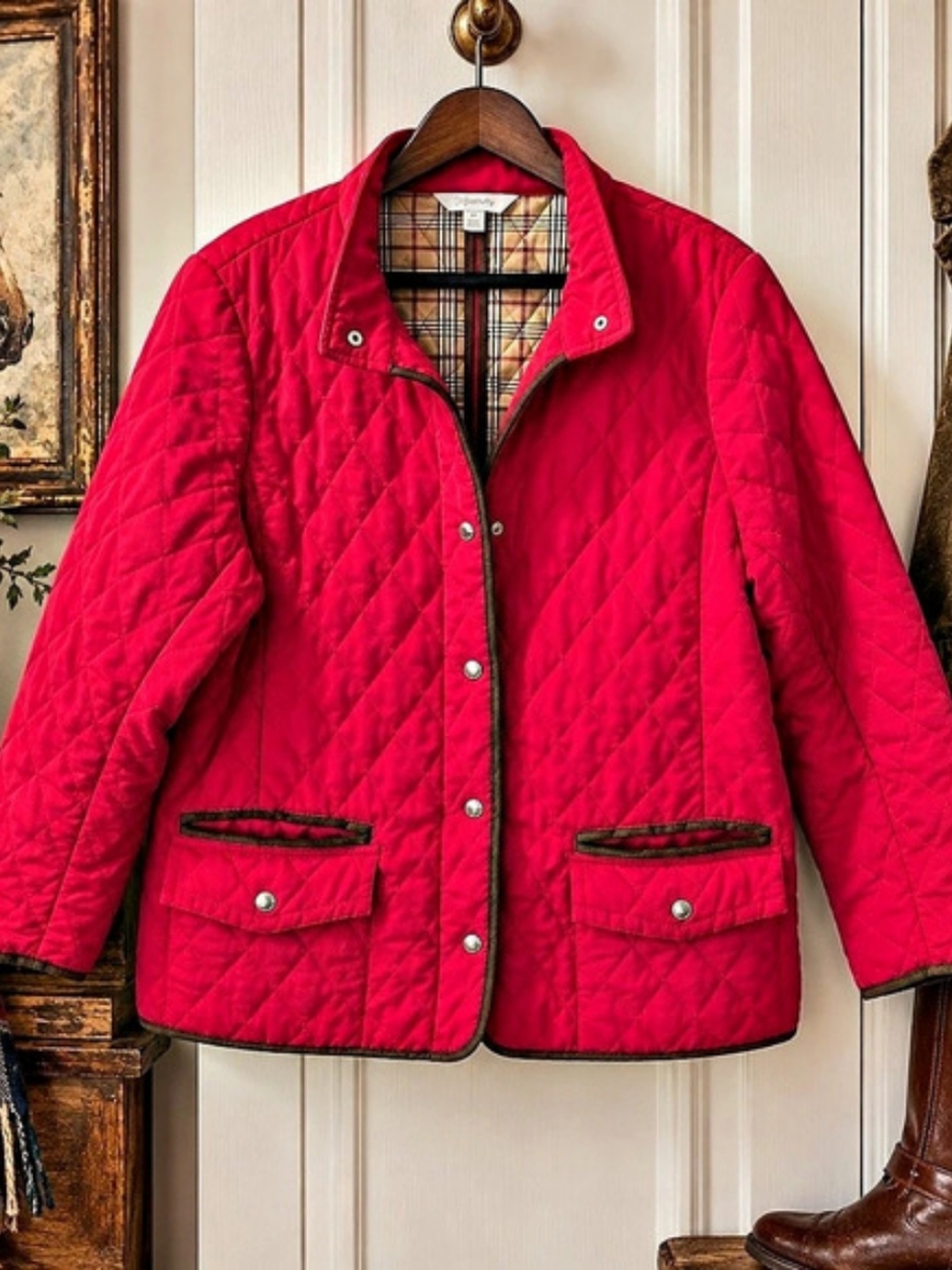 Relativity 2X Red Quilted Barn Coat Plaid Lined Equestrian Jacket